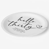 Modern Black and White Hello 30th Birthday ペーパープレート (アングル)