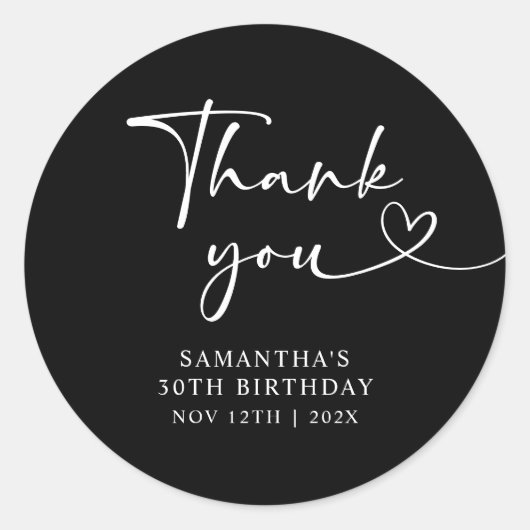 Modern Black and White Hello 30th Birthday ラウンドシール (正面)