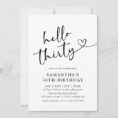 Modern Black and White Hello 30th Birthday Party 招待状 (正面)