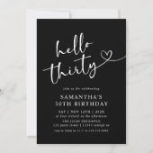 Modern Black and White Hello 30th Birthday Party 招待状 (正面)