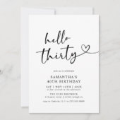 Modern Black and White Hello 30th Birthday Party 招待状 (正面)