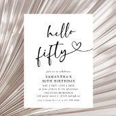 Modern Black and White Hello Fifty Birthday Party 招待状