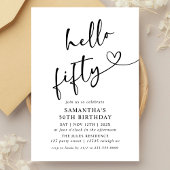 Modern Black and White Hello Fifty Birthday Party 招待状