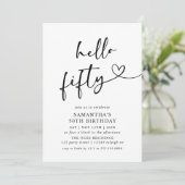 Modern Black and White Hello Fifty Birthday Party 招待状 (スタンド正面)
