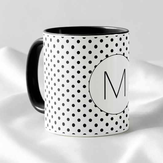 Modern Black and White Initial Monogram Polka Dot マグカップ