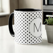 Modern Black and White Initial Monogram Polka Dot マグカップ