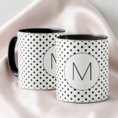 Modern Black and White Initial Monogram Polka Dot マグカップ