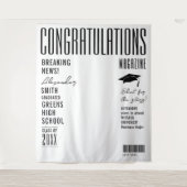 Modern Black And White Magazine Cover Grad Party タペストリー (正面)
