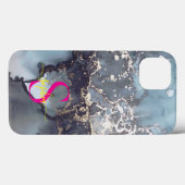 modern black and white marble monogram Case-Mate iPhoneケース (裏面 (横))