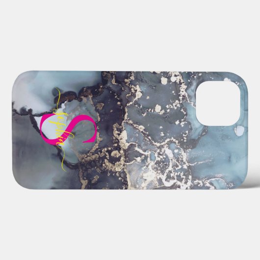 modern black and white marble monogram Case-Mate iPhoneケース (裏面 (横))