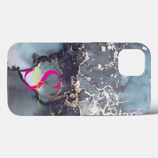 modern black and white marble monogram Case-Mate iPhoneケース (裏面 (横))