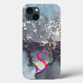 modern black and white marble monogram Case-Mate iPhoneケース (裏面)