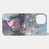 modern black and white marble monogram iPhoneケース (裏面横)
