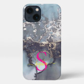 modern black and white marble monogram iPhoneケース (裏面)