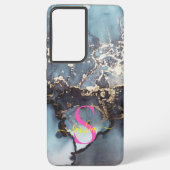 modern black and white marble monogram samsung galaxyケース (裏面)