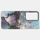 modern black and white marble monogram samsung galaxyケース (左側面)