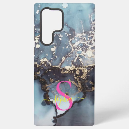 modern black and white marble monogram samsung galaxyケース (裏面)