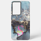 modern black and white marble monogram samsung galaxyケース (裏面)