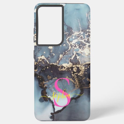 modern black and white marble monogram samsung galaxyケース (裏面)