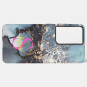 modern black and white marble monogram samsung galaxyケース (裏面横)