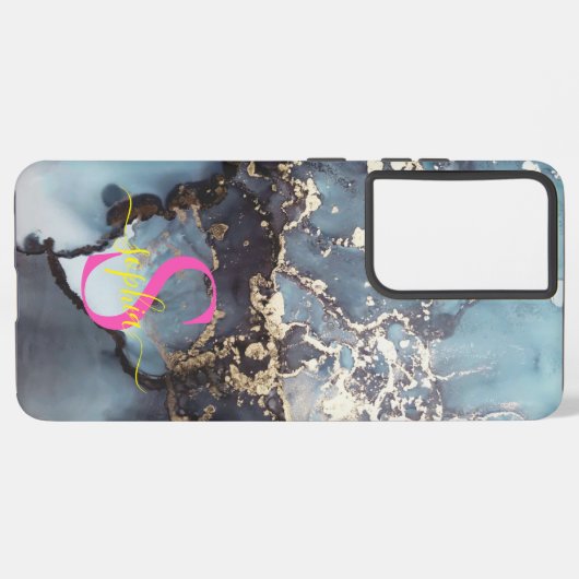 modern black and white marble monogram samsung galaxyケース (裏面横)