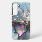 modern black and white marble monogram samsung galaxyケース (裏面)