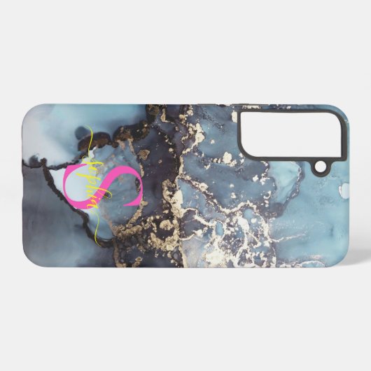 modern black and white marble monogram samsung galaxyケース (裏面横)