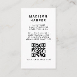 Modern Black and White Marble QR Code Business 名刺