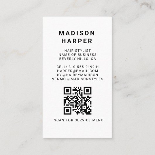 Modern Black and White Marble QR Code Business 名刺 (正面)