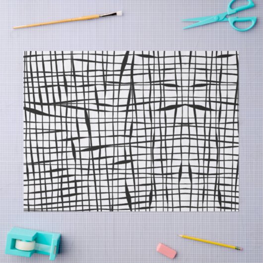 Modern Black and White Mesh Fenced Tissue Paper 薄葉紙 (クラフト)
