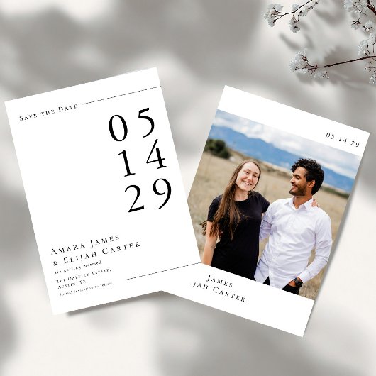 Modern Black and White Minimal Wedding セーブザデート
