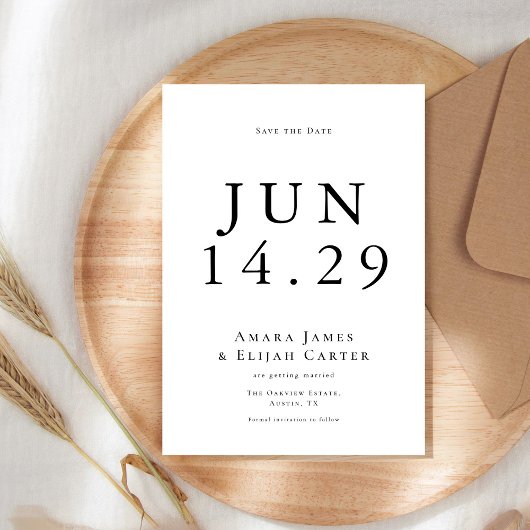 Modern Black and White Minimal Wedding セーブザデート