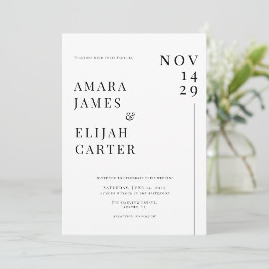 Modern Black and White Minimal Wedding 招待状 (スタンド正面)