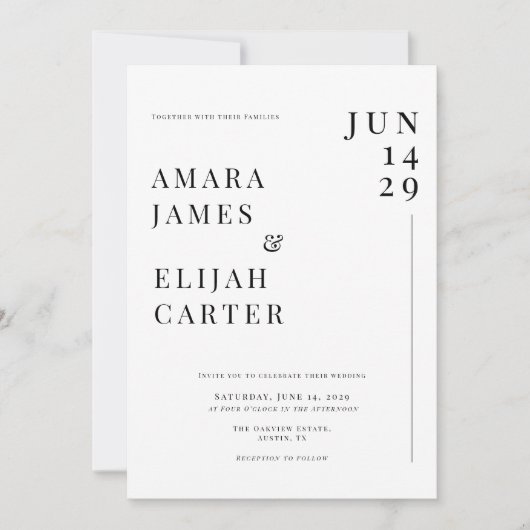 Modern Black and White Minimal Wedding 招待状 (正面)