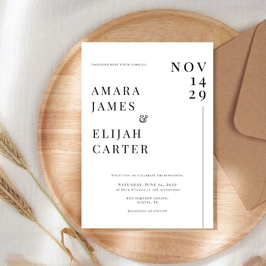 Modern Black and White Minimal Wedding 招待状