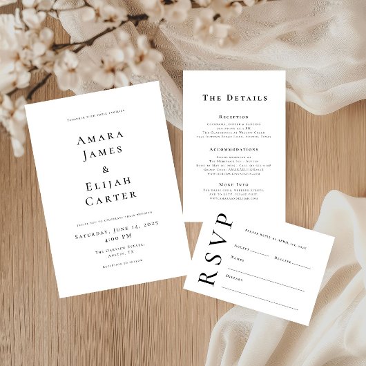 Modern Black and White Minimal Wedding 招待状