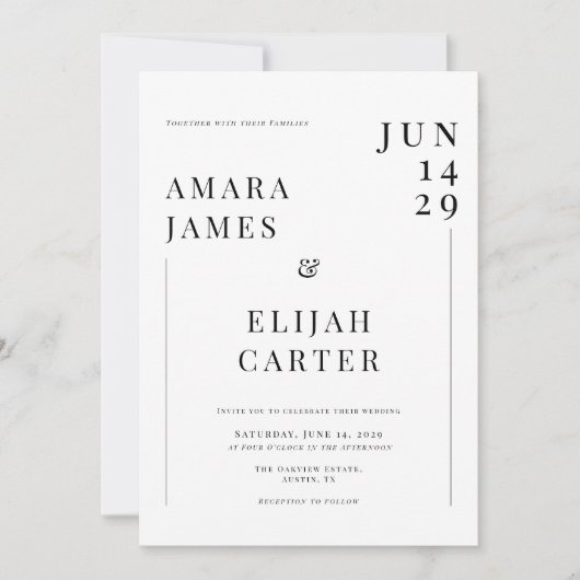 Modern Black and White Minimal Wedding 招待状 (正面)