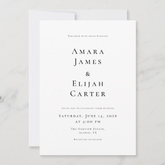 Modern Black and White Minimal Wedding 招待状 (正面)