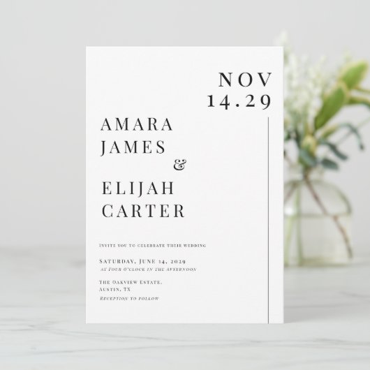 Modern Black and White Minimal Wedding 招待状 (スタンド正面)