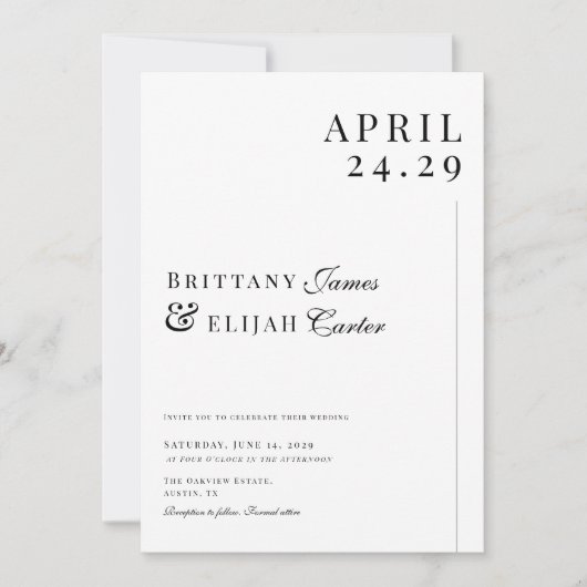 Modern Black and White Minimal Wedding 招待状 (正面)