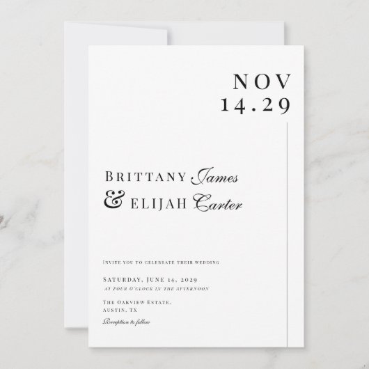 Modern Black and White Minimal Wedding 招待状 (正面)