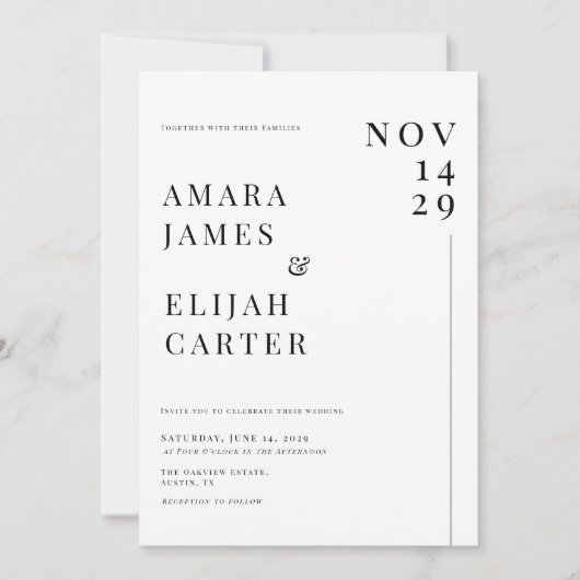 Modern Black and White Minimal Wedding 招待状 (正面)