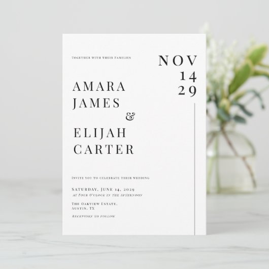 Modern Black and White Minimal Wedding 招待状 (スタンド正面)