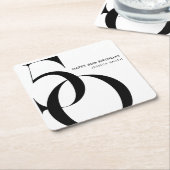 Modern Black and White Minimalist 50th Birthday スクエアペーパーコースター (アングル)