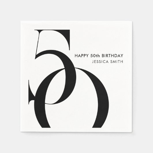 Modern Black and White Minimalist 50th Birthday スタンダードカクテルナプキン (正面)