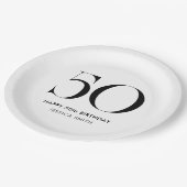 Modern Black and White Minimalist 50th Birthday ペーパープレート (アングル)