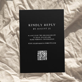 Modern Black and White Minimalist QR Code Wedding 出欠カード