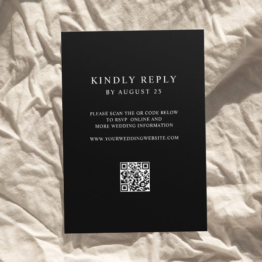 Modern Black and White Minimalist QR Code Wedding  出欠カード