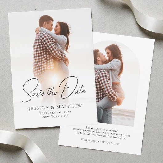 Modern Black and White Minimalist Wedding 2 Photo セーブザデート