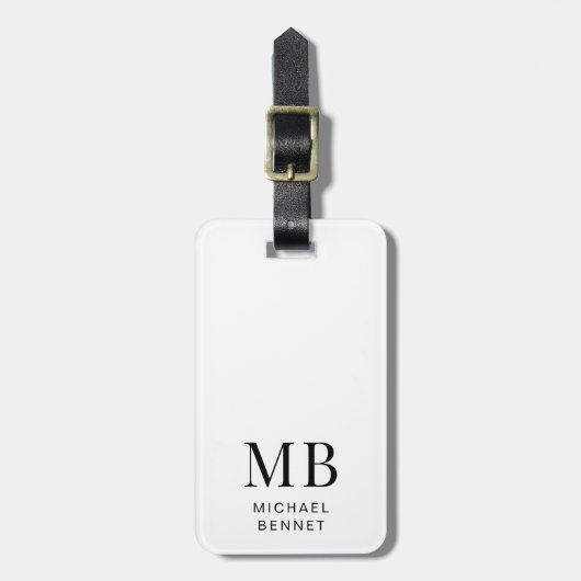 Modern Black And White Monogram ラゲッジタグ (正面縦)